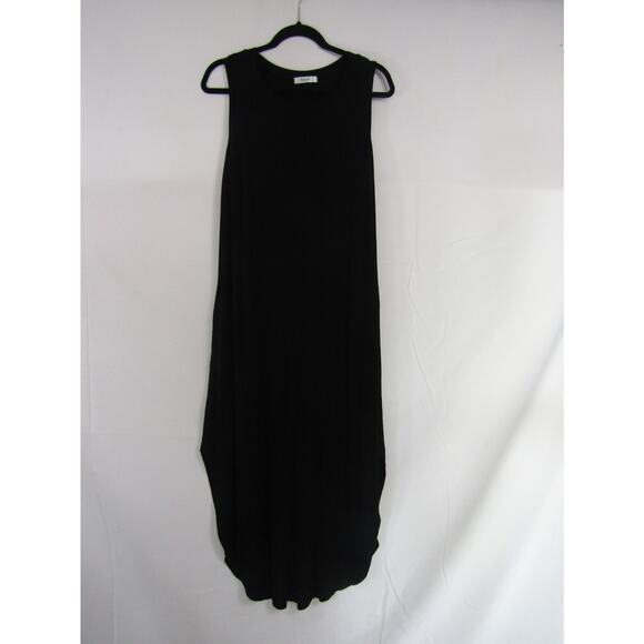 Hount Black Rayon Midi Dress sz L Minimalist Neutral Goth Peasant Novelty Staple - Picture 1 of 5